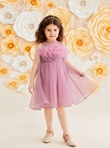 SHEIN Young Girl's Spliced Glamorous Sleeveless Mesh Dress - Purple - View 3