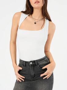 Forever 21 Women's Solid Color Asymmetrical Neck Sleeveless Top, Going Out Top