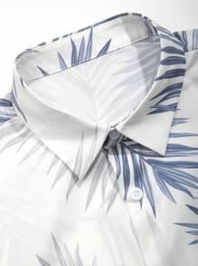 Manfinity RSRT Men's Tropical Print Short Sleeve Shirt And Shorts With Slanted Pockets, 2pcs/Set - Dusty Blue - View 4