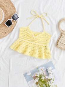 Soleia Women's Knitted Halter Top - Yellow - View 1