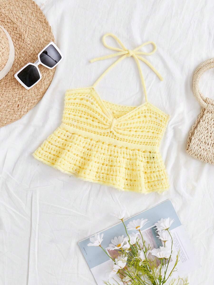 Soleia Women's Knitted Halter Top - Yellow - View 1