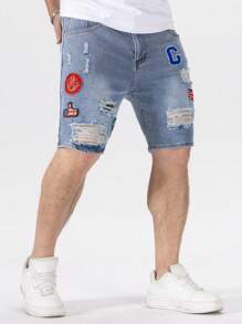 Manfinity EMRG Nam Kích thước lớn Quần jean rách Quần short Với In Vá lại - Rửa nhẹ - Xem 1