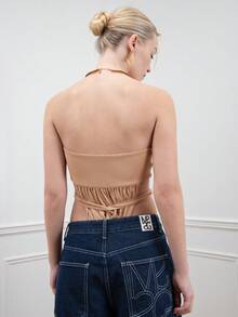 MISSGUIDED 扭轉細節連身衣 - 杏色 - 查看 2