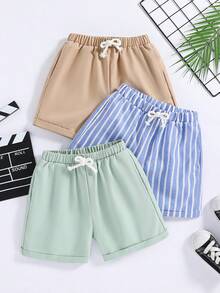 SHEIN 3 cái/bộ Chàng trai trẻ Giải trí & Thể thao Phong cách Lỏng lẻo Màu Khaki Quần short , Xanh & Trắng Sọc Quần short , Màu xanh lá Thích hợp Đối với Mặc hàng ngày , Trường học , Du lịch , Thể thao , Mùa Xuân & Mùa hè - Nhiều màu - Xem 3