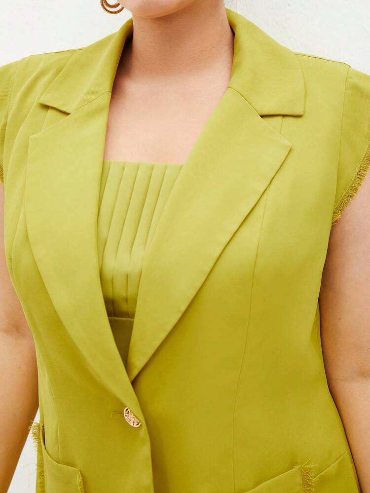 Plus Size Women's Lapel Collar Double Pocket Blazer