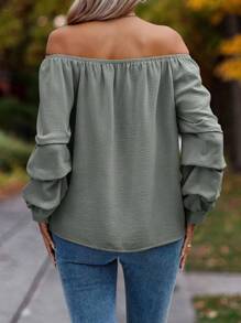 SHEIN Clasi Off Shoulder Solid Blouse - Grey - View 2