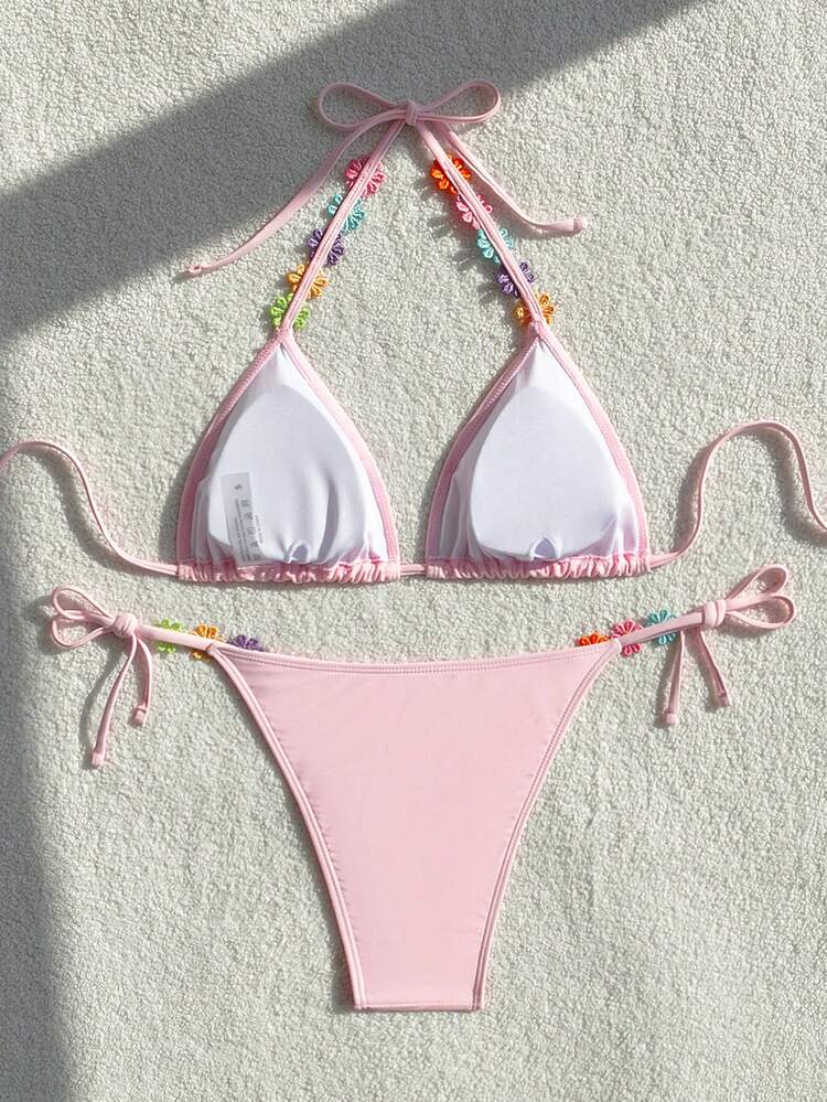 Women's Floral Embroidery Decoration Two-Piece Bikini Set Bra & Bikini Set Bottom Bikini Set For Summer Beach