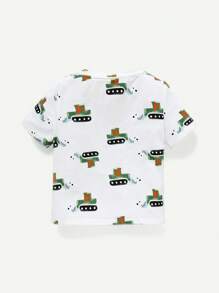 Cozy Pixies Baby Boy Cartoon Pattern Round Neck Sweater And Casual Shorts Set, Summer - Black - View 3