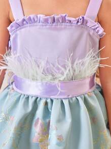 SHEIN 年輕女孩優雅可愛紋理對比緞面休閒裙 - 淡紫色 - 查看 3