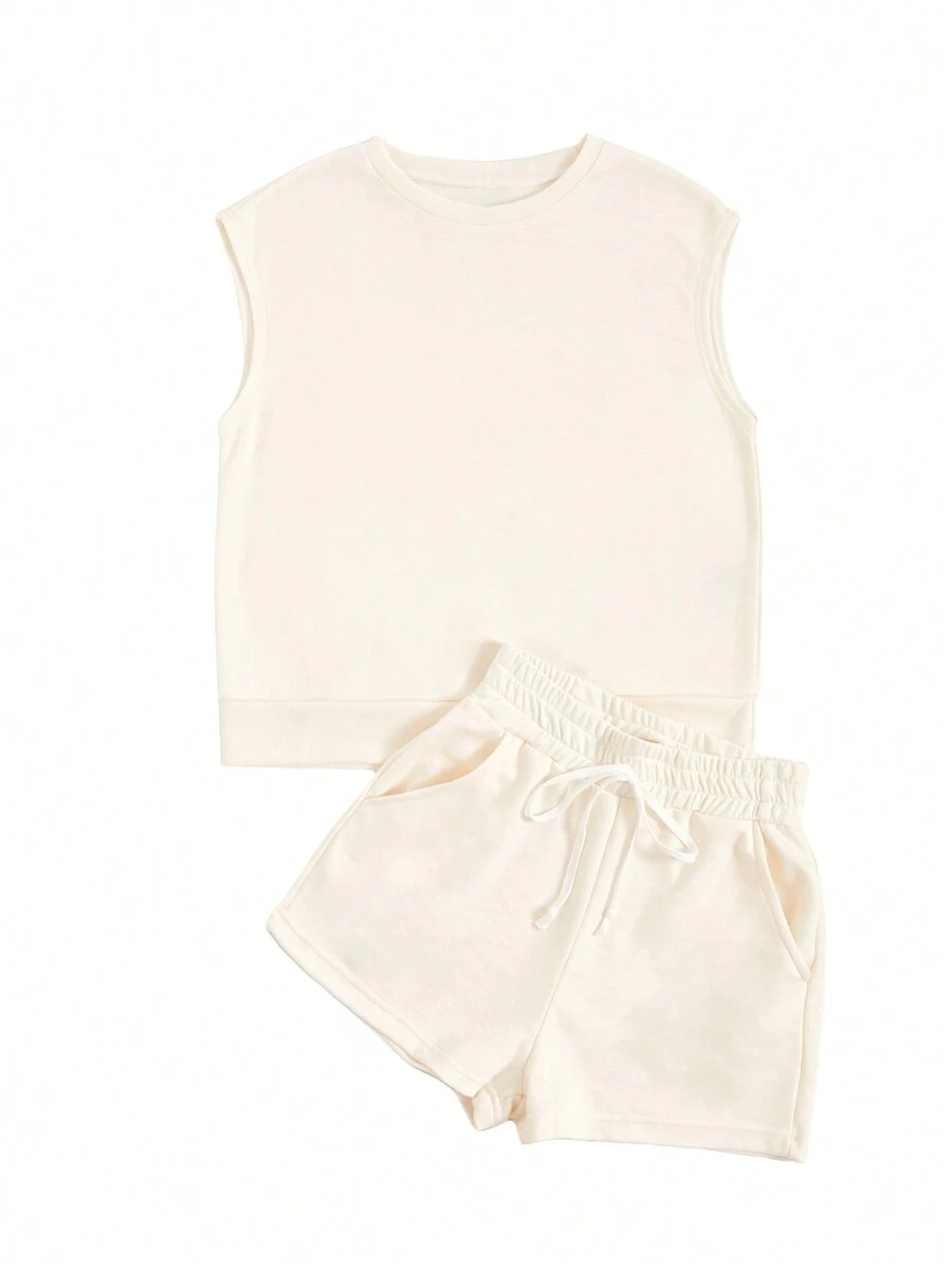 SHEIN Essnce Conjunto top tank unicolor con shorts track