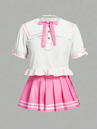 Kawaii 4pcs Sweet Schoolgirl Uniform Style Sexy Lingerie Set