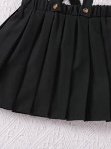SHEIN Elladie kids 1條年輕女孩優雅的純色百褶吊帶裙 - 黑色 - 查看 6