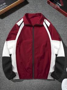 Manfinity Roghcode Men's Color Blocking Zip Front Jacket - Red and White - View 1