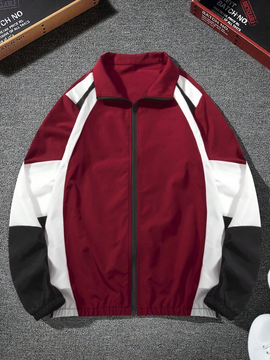 Manfinity Roghcode Men's Color Blocking Zip Front Jacket - Red and White - View 1