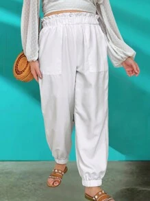 SHEIN LUNE Plus Paperbag Waist Slant Pocket Pants Fall Cloth For Women