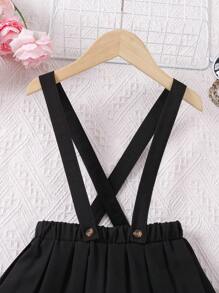 SHEIN Elladie kids 1條年輕女孩優雅的純色百褶吊帶裙 - 黑色 - 查看 5