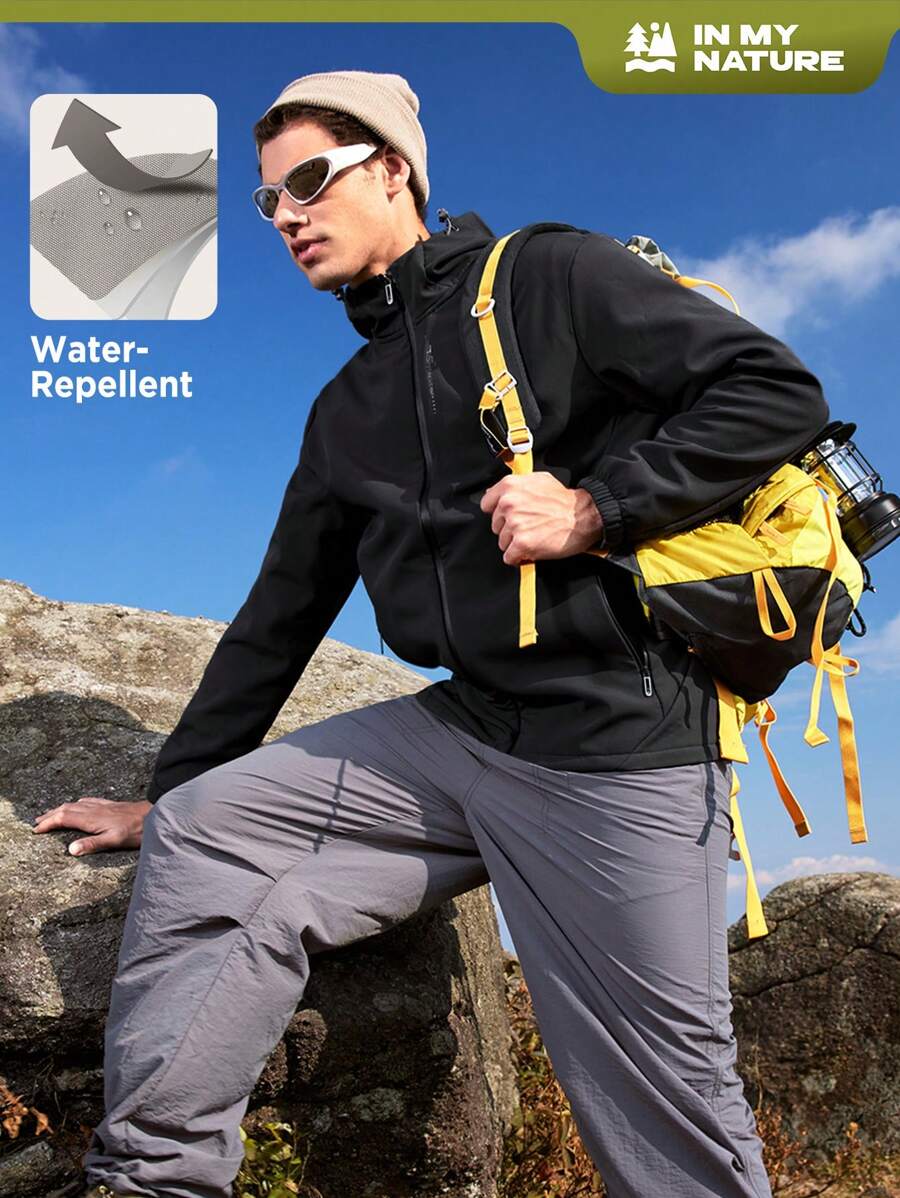 In My Nature 男士登山衣，長袖外套，印有標語印花設計 - 深灰色 - 查看 1