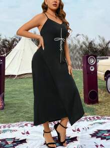 SHEIN LUNE +尺寸字母印花v領細肩帶cami連衣裙