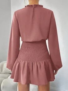 EURMUSE Women's Lantern Sleeve Ruffle Hem A-Line Dress - Dusty Pink - View 2