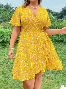 Sunnyshic 大码波西米亚风花卉印花侧系带连衣裙，适合夏季