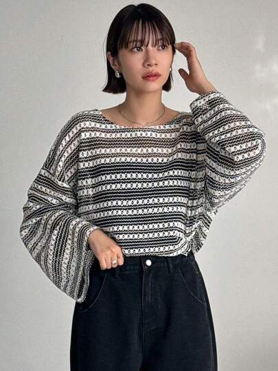 FRIFUL Women's Striped Hollow Out Top