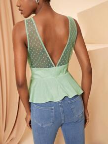 Ritha Swan Designer Women Deep Cut Mesh Overlay Top, For Summer, Holiday, Spring, Going Out, Festival - Green - View 2