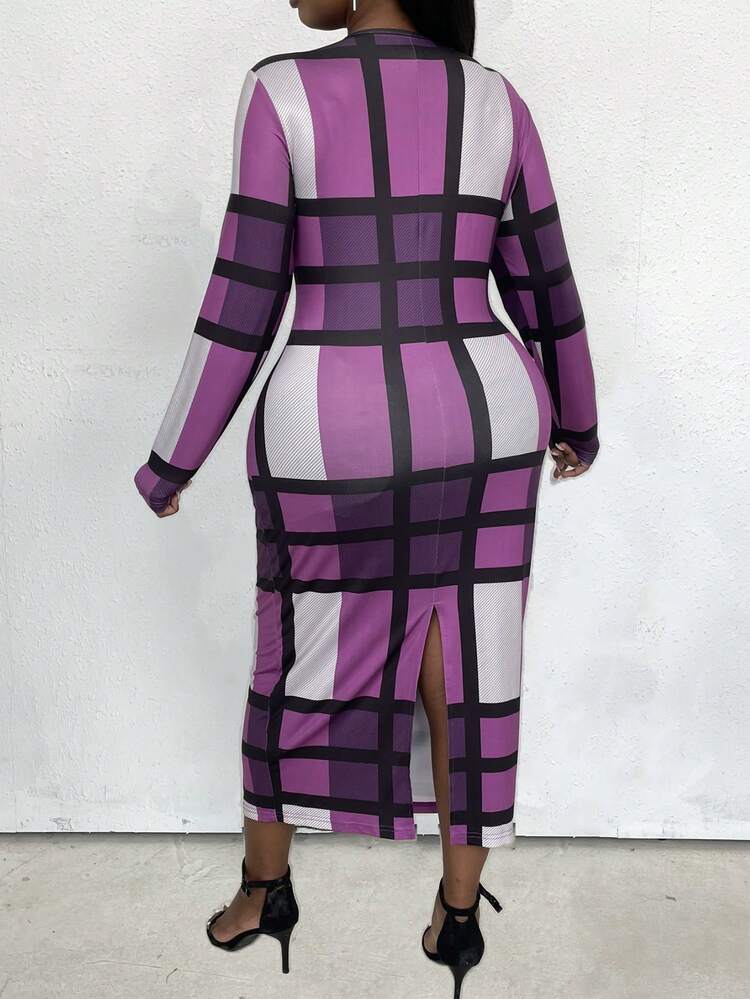 Plus Plaid Print Bodycon Dress