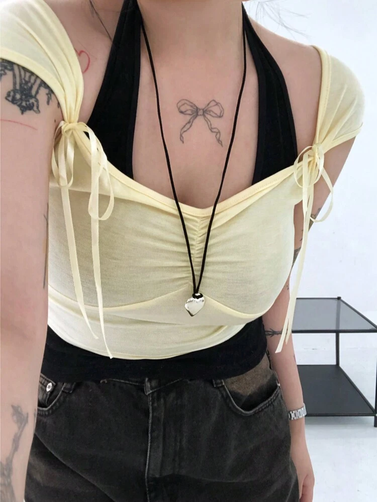 Ladies Solid Color Round Neck 2pcs T-Shirt Set