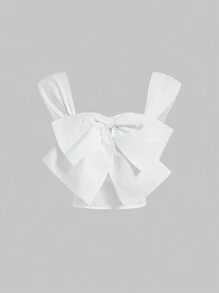 SHEIN MOD White Tank Top Decorated With Double Bows - White - View 1