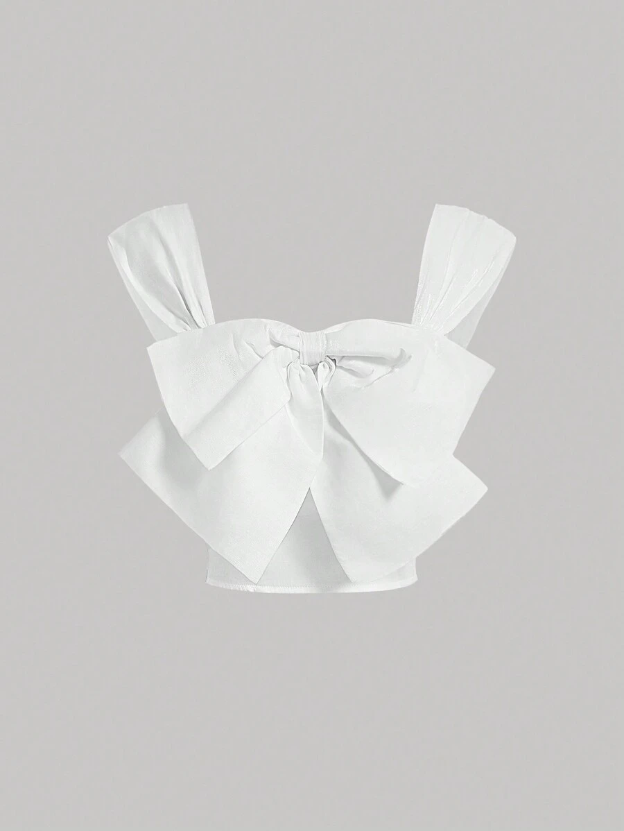 SHEIN MOD White Tank Top Decorated With Double Bows - White - View 1