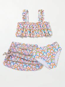 Young Girl Rainbow Print Bikini Set Summer Beach - Multicolor - View 4