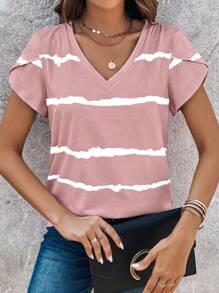 SHEIN LUNE Women's Striped Short Sleeve T-Shirt