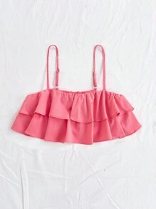 Soleia Camisola De Doble Capa Con Dobladillo Con Volantes Para Mujeres - Rosa - Ver 3
