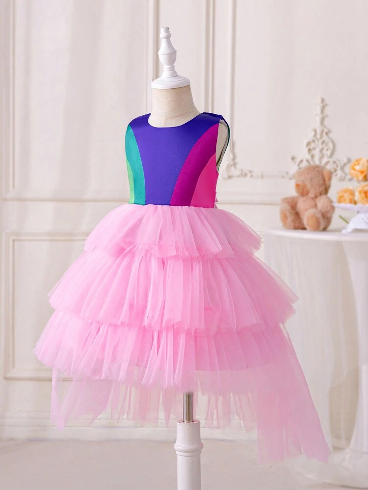 Young Girls' Cosplay Costume Sleeveless Multicolor Patchwork Multiple Layers Party Dress For Birthday, Wedding, Flower Girl