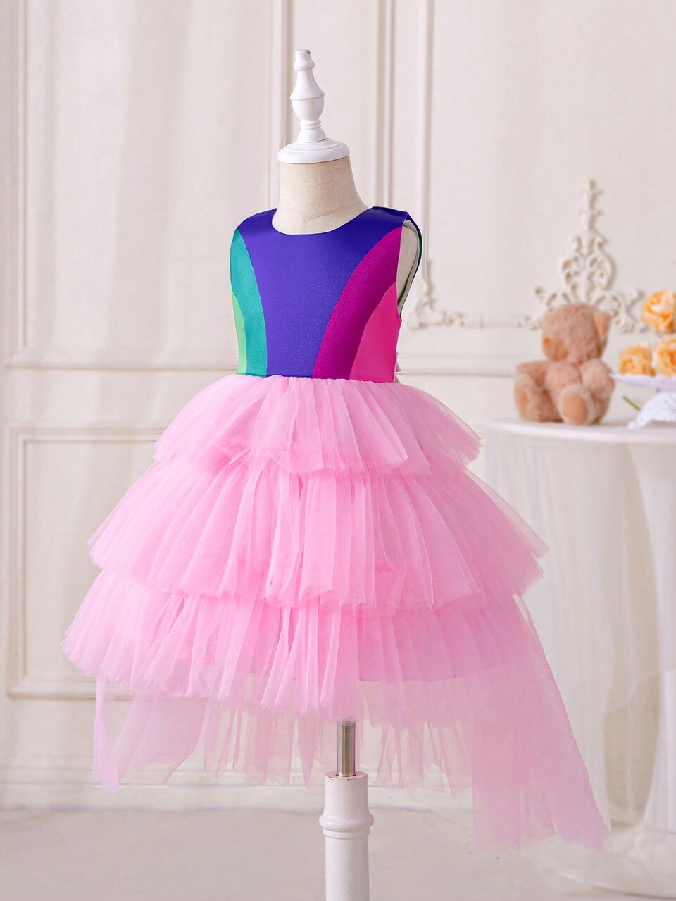 Young Girls' Cosplay Costume Sleeveless Multicolor Patchwork Multiple Layers Party Dress For Birthday, Wedding, Flower Girl