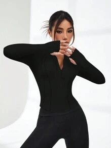 Easithlete 女士立領修身運動夾克 - 黑色 - 查看 3