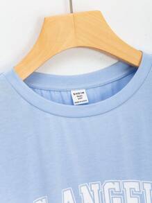 SHEIN Leap Crew Teen Boy Leisure Simple Front Print Los Angeles Short Sleeve T-Shirt And Sports Shorts Knitted Two-Piece Set, Spring And Summer - Baby Blue - View 10