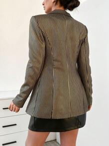 RueChic Gold Stripe Detailed Blazer Jacket With Lining - Black and White - View 3