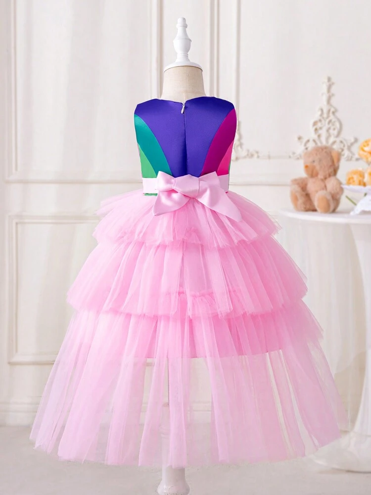 Young Girls' Cosplay Costume Sleeveless Multicolor Patchwork Multiple Layers Party Dress For Birthday, Wedding, Flower Girl