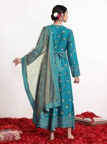 Divindia 女士碎花印花拼接网眼连衣裙 - 綠色 - 查看 2