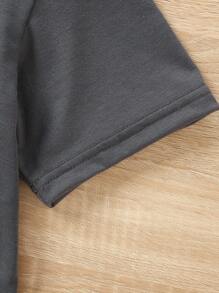 Tween Girl Street Fashion Guitar Rose Pattern Print Drop Shoulder Carbon Gray Short Sleeve T-Shirt - Dark Grey - View 5