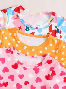 3 Piezas Vestido De Manga Corta Para Niñas Con Estampado Completo Y Cuello Redondo - Multicolor - Ver 4