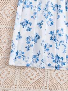 SHEIN 雙十幾歲女孩2入組披肩領無袖外套和印花肩帶連衣裙 - 寶藍色 - 查看 4