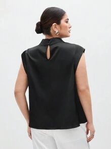 BizChic Plus Size Áo cổ đứng màu trơn, không tay, đa năng - màu đen - Xem 3