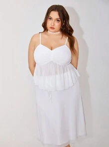 SHEIN Qutie Plus Size White Summer Two Pieces Outfits - White - View 3