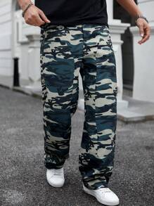 Manfinity Homme 迷彩印花寬鬆褲 - 彩色 - 查看 5