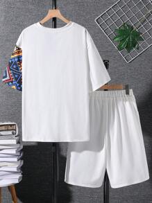 SHEIN Teen Boy Rhombus & Digital Print Two Piece Set - Multicolor - View 11