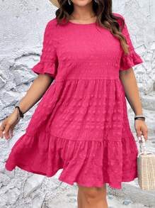SHEIN LUNE Plus Size Bell Sleeve Smock Dress - Hot Pink - View 7