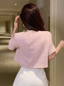 DAZY Women's Short-Sleeved Button-Up Jacket With Front Pockets - Pink - View 5