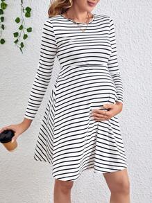 SHEIN Maternity Striped Dress - White - View 4